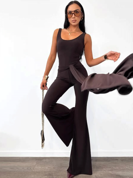 Wiskozowy kombinezon z wiązaniem MIRELLA - czekoladowy