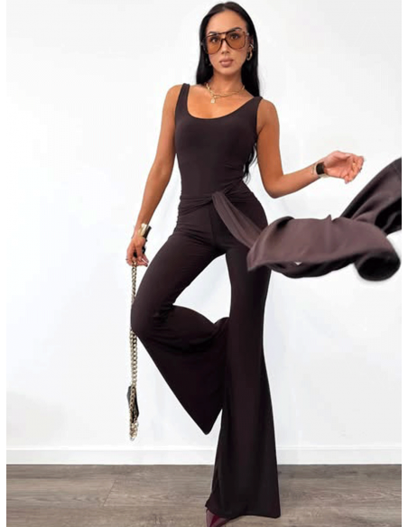 Wiskozowy kombinezon z wiązaniem MIRELLA - czekoladowy