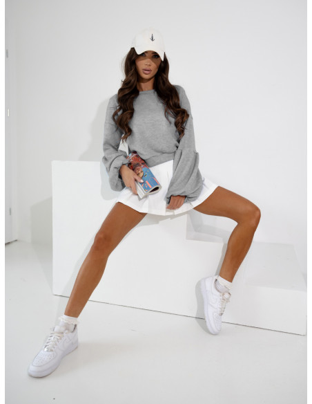 Dzianinowa bluzka z bufiastymi rękawami LIA - szara