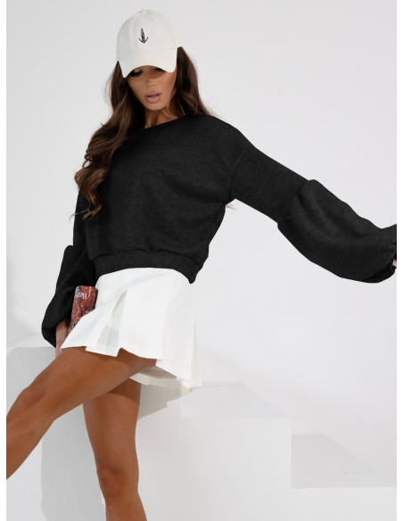 Dzianinowa bluzka z bufiastymi rękawami LIA - czarna