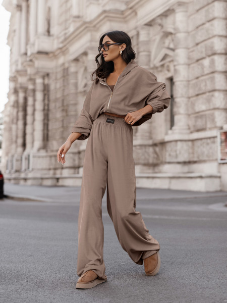 Welurowy dres bluza i szerokie spodnie MAXIM - cappuccino
