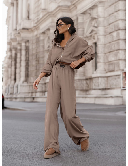 Welurowy dres bluza i szerokie spodnie MAXIM - cappuccino