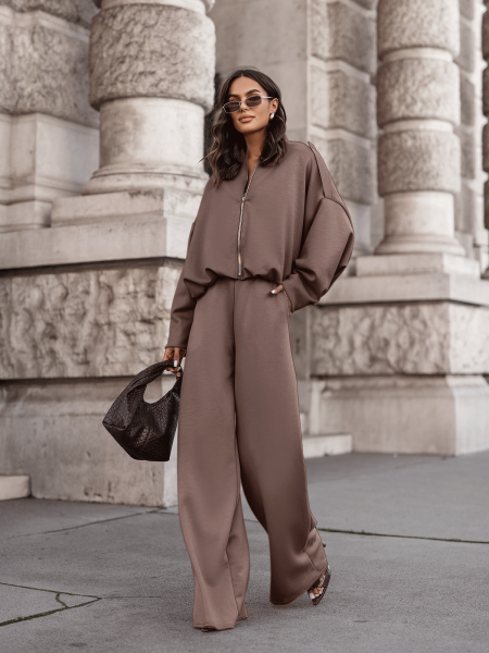 Masełkowy dres z szerokimi spodniami SORGO - mocha mousse 2