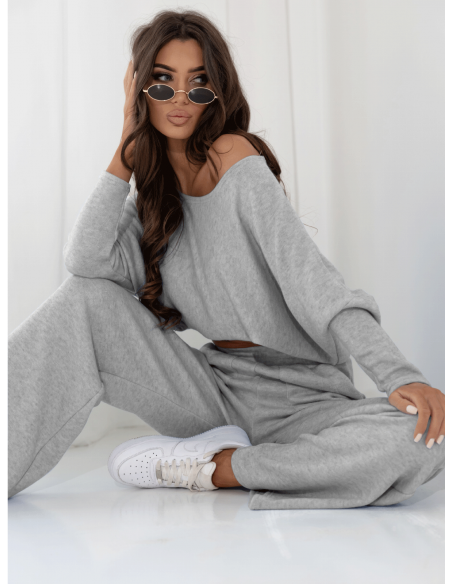 Komplet dzianinowy z szerokimi spodniami ELSINORE- szary