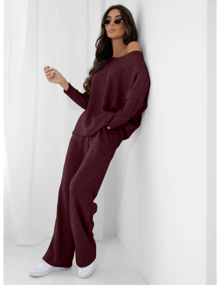 Komplet dzianinowy z szerokimi spodniami ELSINORE- bordowy