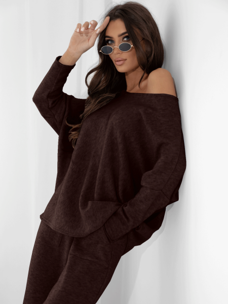 Komplet dzianinowy z szerokimi spodniami ELSINORE- czekoladowy