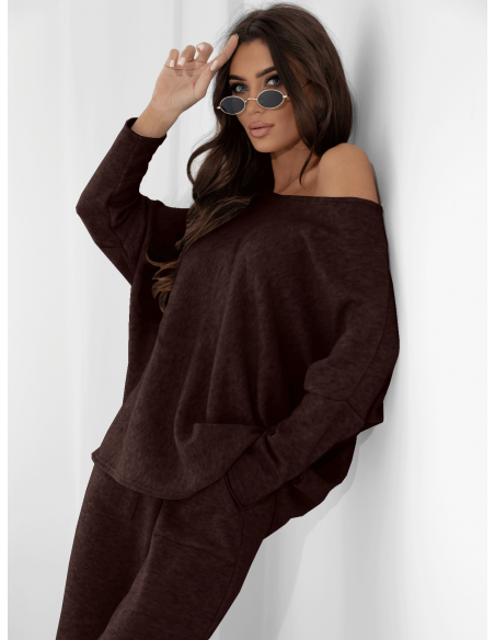 Komplet dzianinowy z szerokimi spodniami ELSINORE- czekoladowy