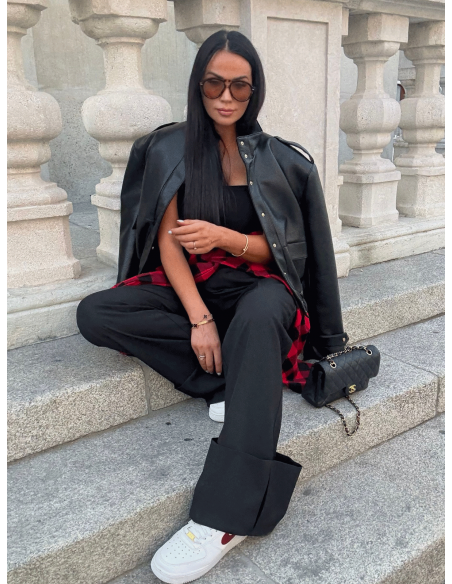 Eleganckie spodnie z zakładką na dole TALLY - czarne