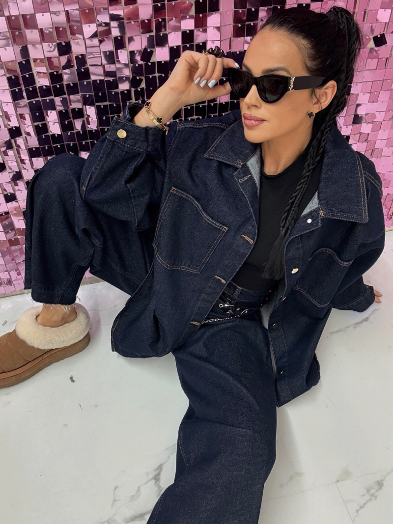 Jeansowa koszula oversize MOMI - ciemny jeans