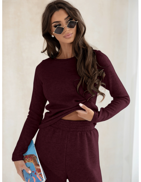 Komplet dzianinowy z szerokimi spodniami CELESTE - bordowy