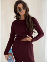 Komplet dzianinowy z szerokimi spodniami CELESTE - bordowy
