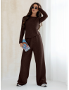 Komplet dzianinowy z szerokimi spodniami CELESTE - czekoladowy