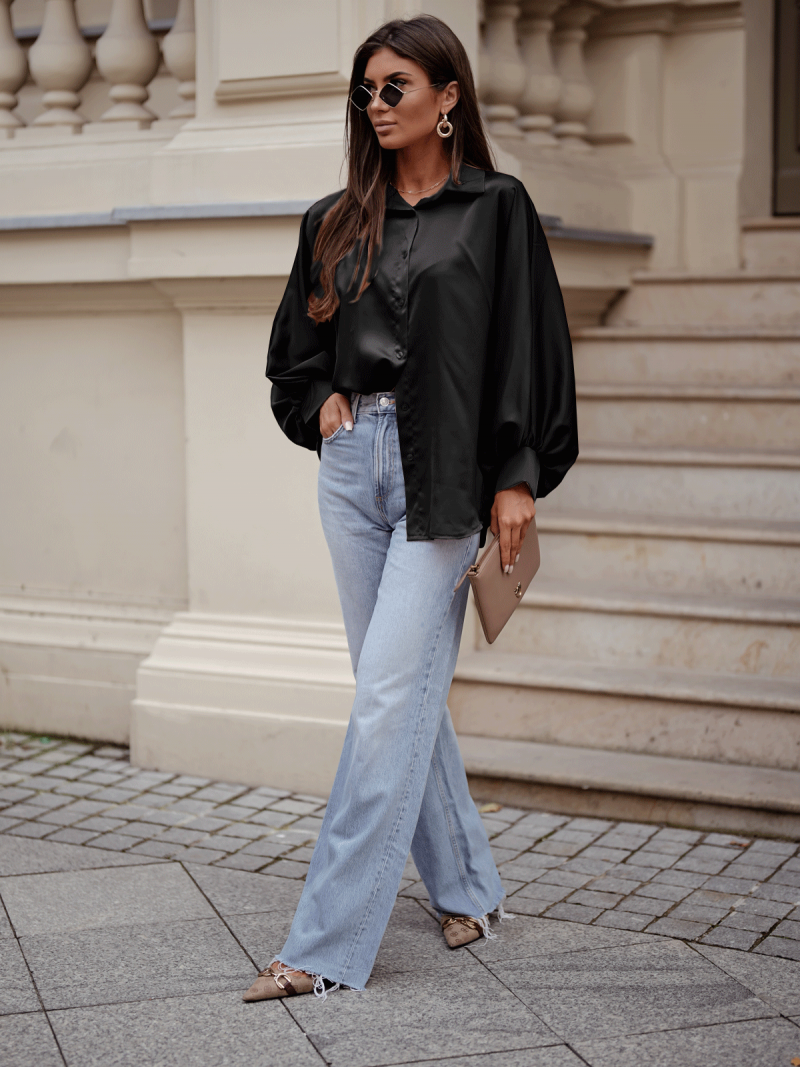 Satynowa koszula oversize CORALIE -...