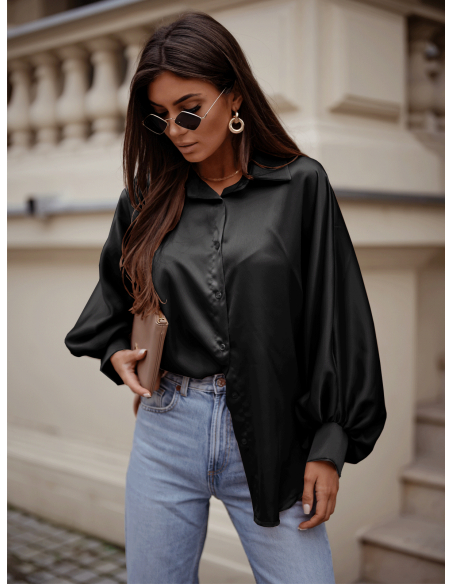 Satynowa koszula oversize CORALIE - czarna