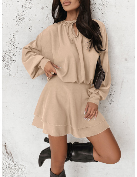 Rozkloszowana sukienka mini CLEO - beżowa