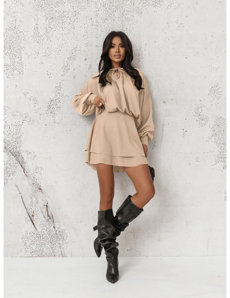 Rozkloszowana sukienka mini CLEO - beżowa