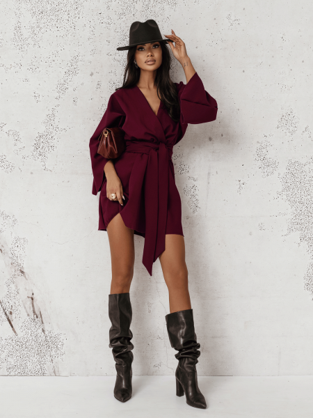 Sukienka mini z przekładanym dekoltem ALIA - bordowa