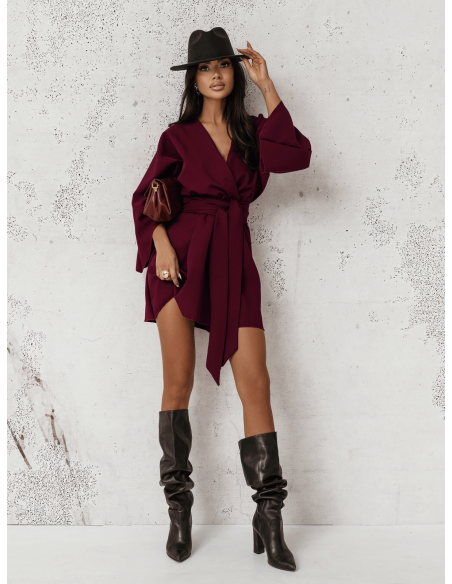 Sukienka mini z przekładanym dekoltem ALIA - bordowa