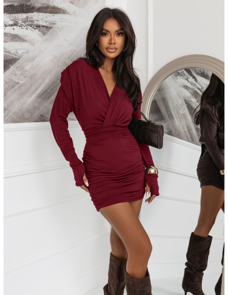 Wiskozowa sukienka z przekładanym dekoltem KEALA - bordowa