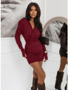 Wiskozowa sukienka z przekładanym dekoltem KEALA - bordowa
