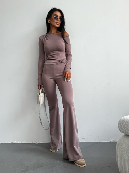 Bawełniany komplet bluzka i spodnie KEAO - mocha mousse