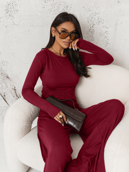 Komplet z wiskozy bluzka i szerokie spodnie RASTY - bordowy 2