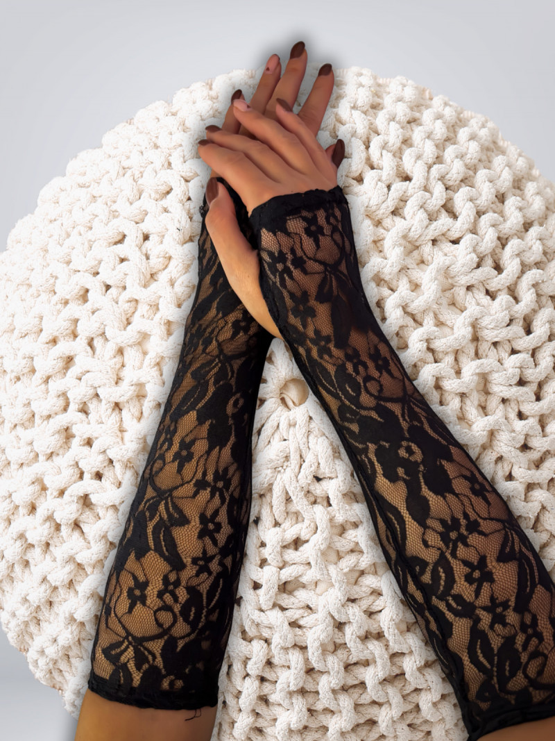 Długie koronkowe rękawiczki bez palców MISTHERA - czarne