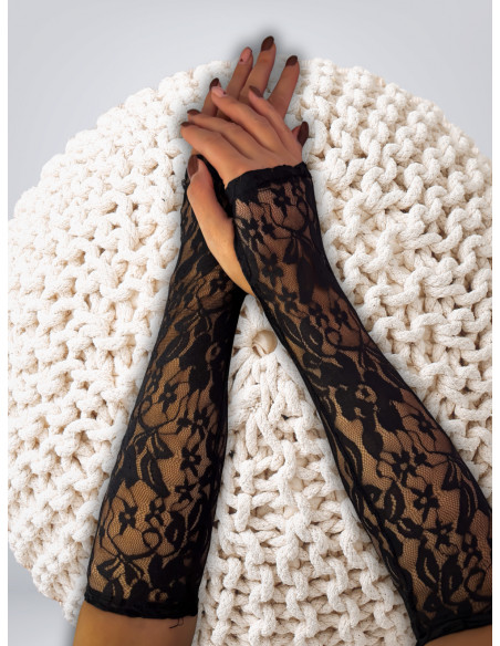 Długie koronkowe rękawiczki bez palców MISTHERA - czarne