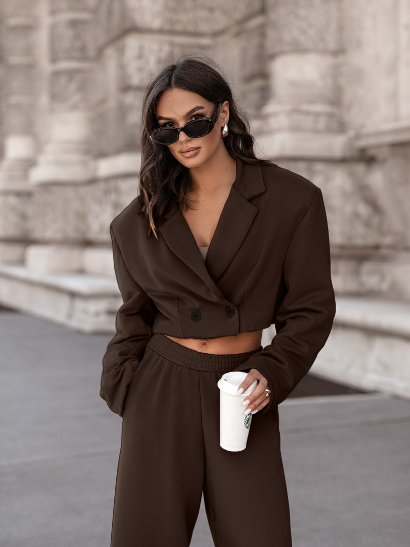 Komplet marynarka i szerokie spodnie ALARIX - czekoladowy