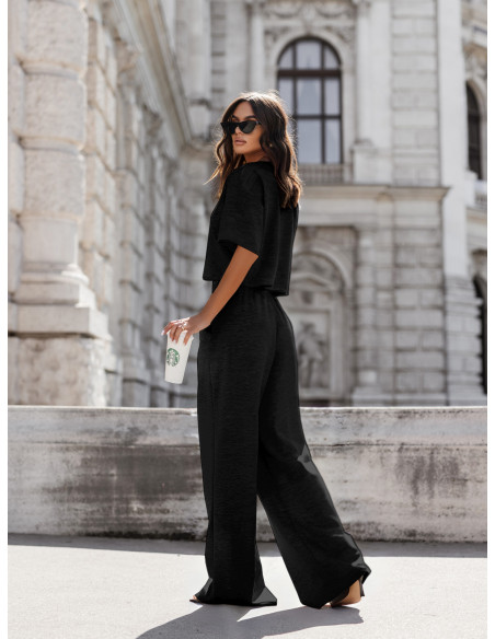 Masełkowy komplet bluzka i szerokie spodnie ATRIA - czarny