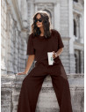 Masełkowy komplet bluzka i szerokie spodnie ATRIA - czekoladowy