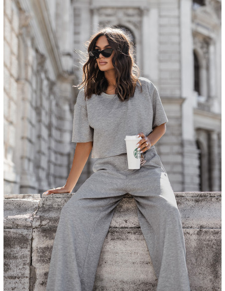 Masełkowy komplet bluzka i szerokie spodnie ATRIA - szary melanż