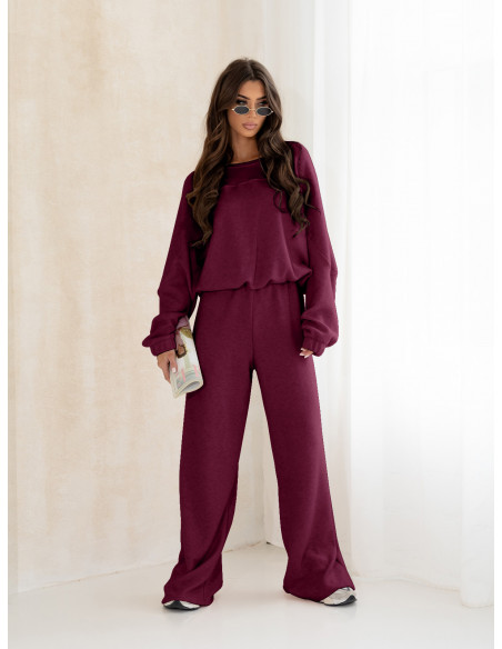 Komplet dzianinowy z szerokimi spodniami MILENA - bordowy