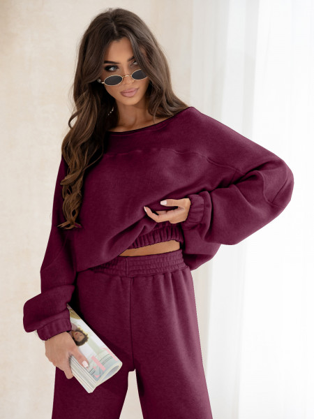 Komplet dzianinowy z szerokimi spodniami MILENA - bordowy 2