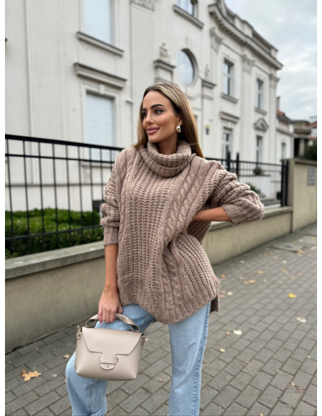 Sweter golf oversize z domieszką wełny DORO - cappuccino