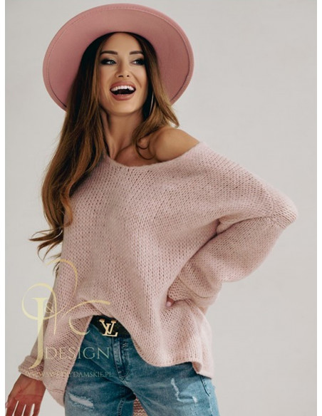 Sweter oversize z domieszką wełny PEDRO - pudrowy róż