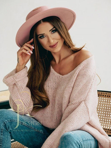 Sweter oversize z domieszką wełny PEDRO - pudrowy róż 2