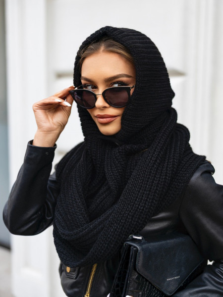 Czapkoszal z domieszką wełny baclava BRETA - czarny 2