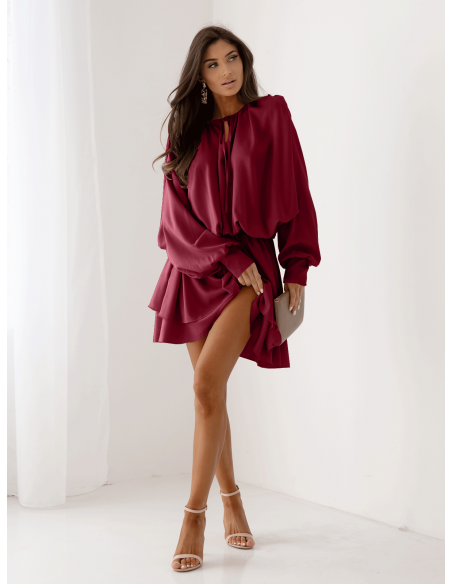 Rozkloszowana sukienka mini CLEO - bordowa