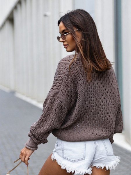 Krótki sweter kardigan TABIRA - czekoladowy 2