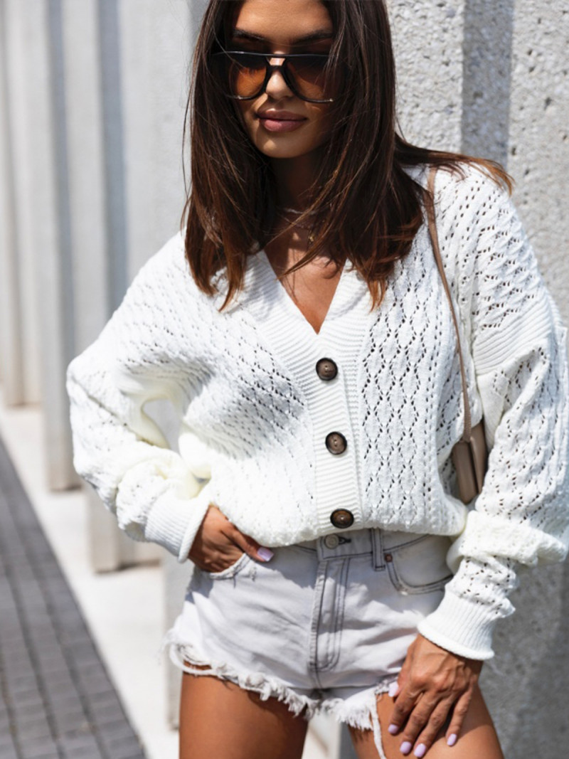 Krótki sweter kardigan TABIRA - ecru