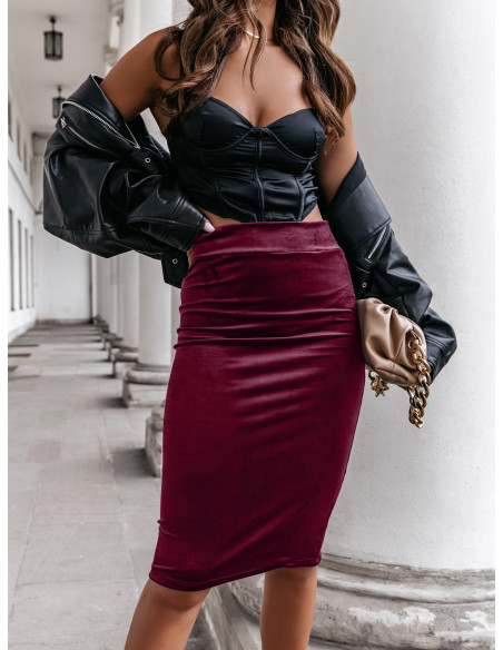 Ołówkowa welurowa spódnica SEDUCE - bordowa