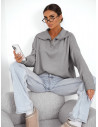 Sweter oversize z zamkiem na dekolcie AYLE - szary