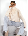 Sweter oversize z zamkiem na dekolcie AYLE - beżowy