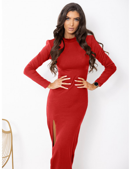 Sukienka maxi z wiskozy z rozporkiem VELUNA - czerwona