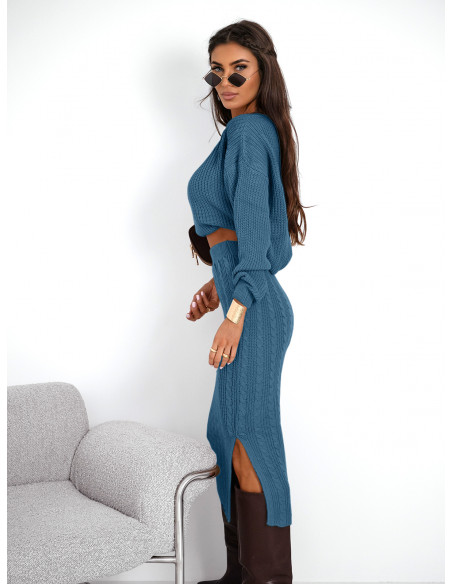 Komplet dzianinowy ze spódnicą XANTI - niebieski