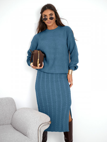 Komplet dzianinowy ze spódnicą XANTI - niebieski 2