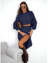 Komplet dzianinowy ze spódnicą XANTI - granatowy