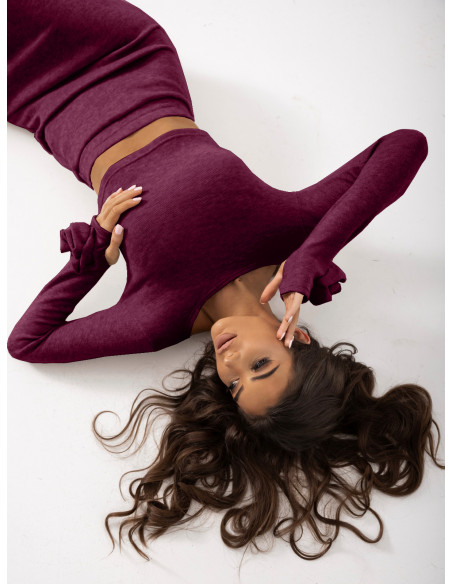 Stylowy komplet dzianinowy ze spódnicą ZAFIRE - bordowy