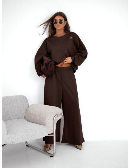 Komplet z wiskozy z szerokimi spodniami LETTY - czekoladowy